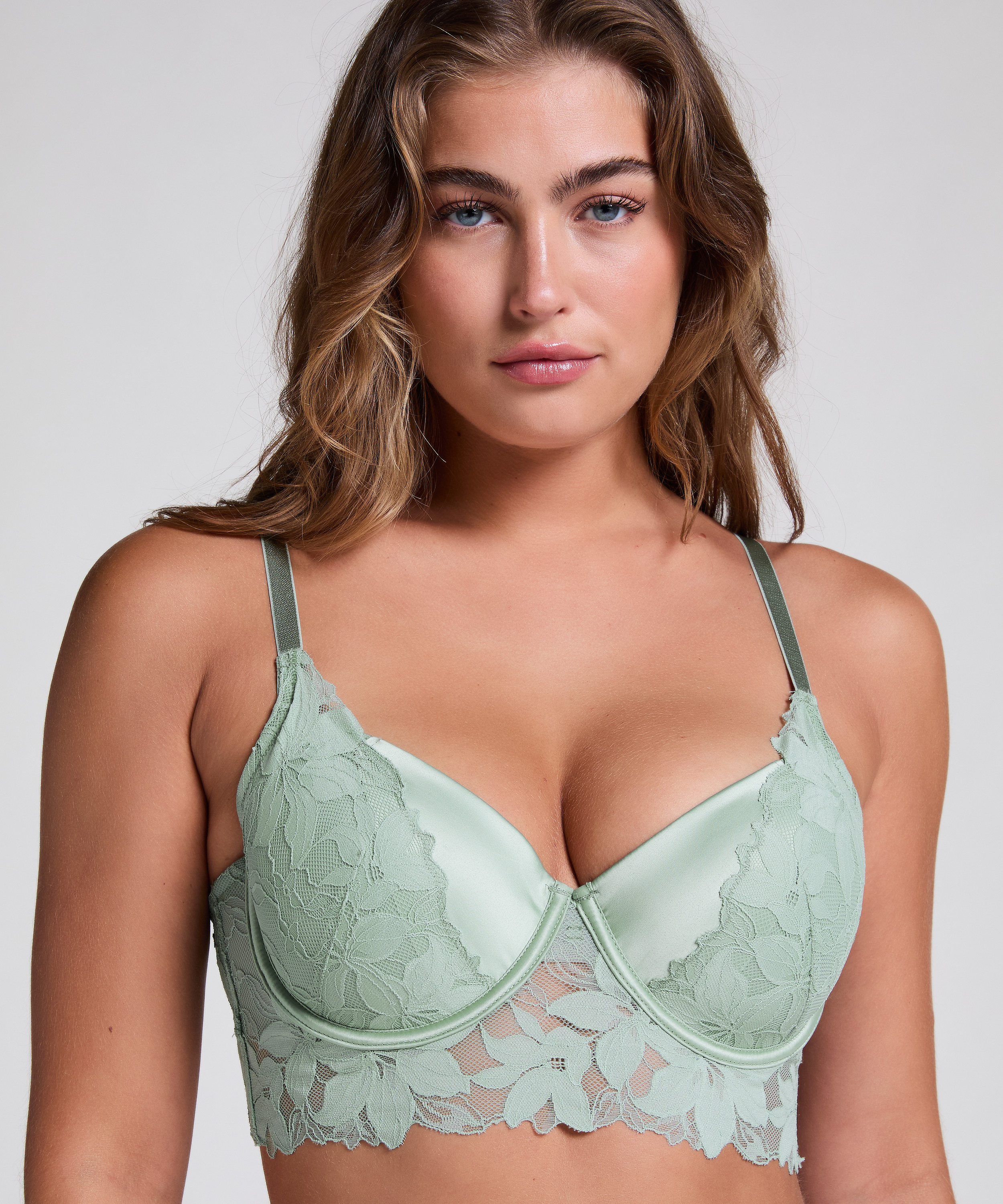 Ingrid Padded Underwired Longline bra, Green, main