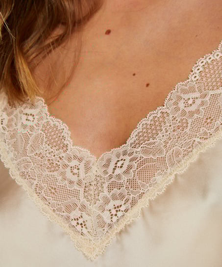 Satin Lace cami top, Beige