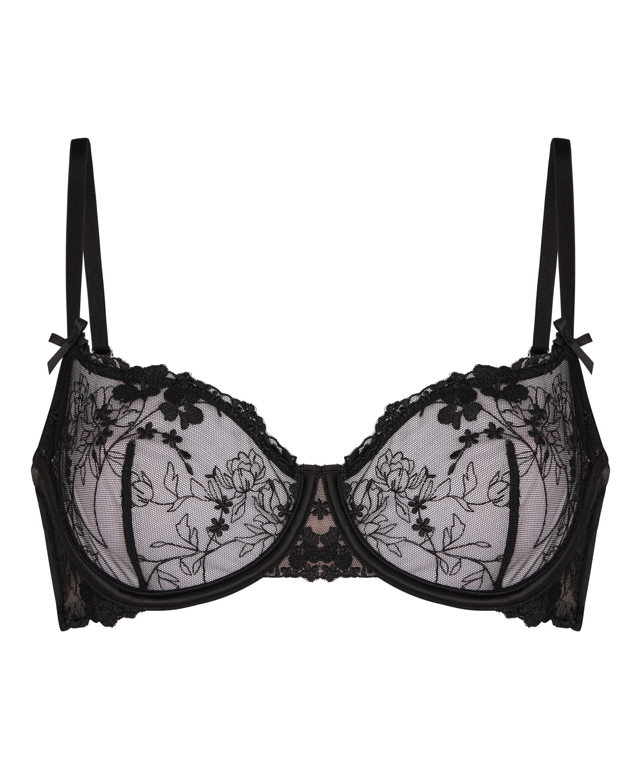 Peonie Non-Padded Underwired Bra, Black, main