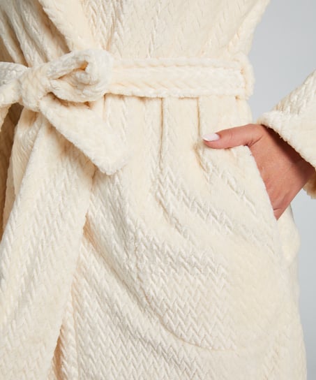 Fleece Bathrobe, White