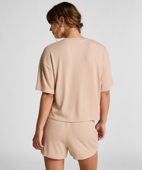 Brushed Jersey Pyjama Top, Beige