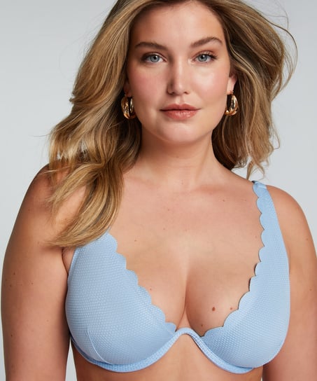 Scallop Non-Padded Underwired Bikini Top, Blue