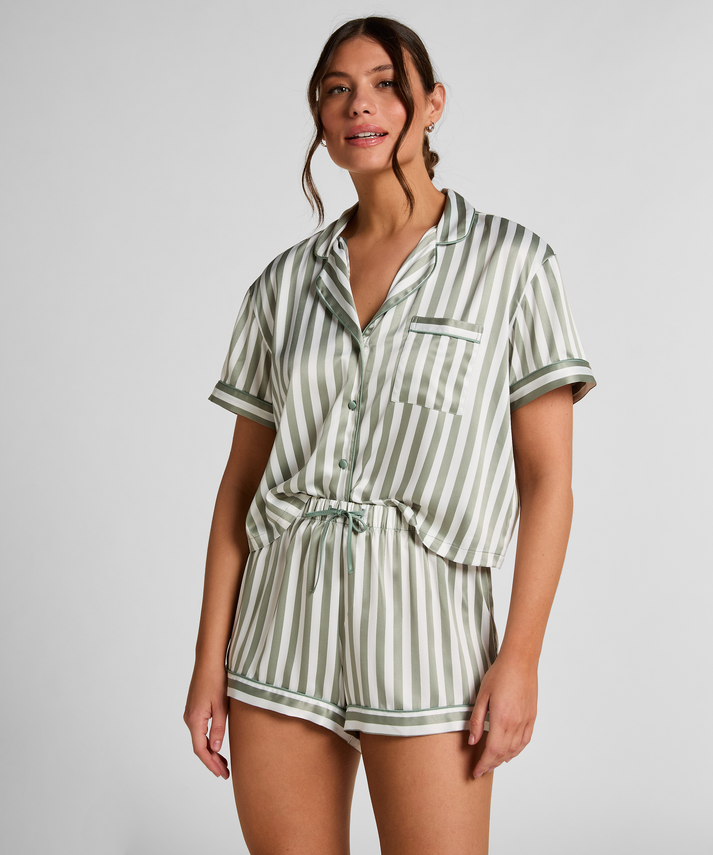 Satin Pyjama Set, Green, main