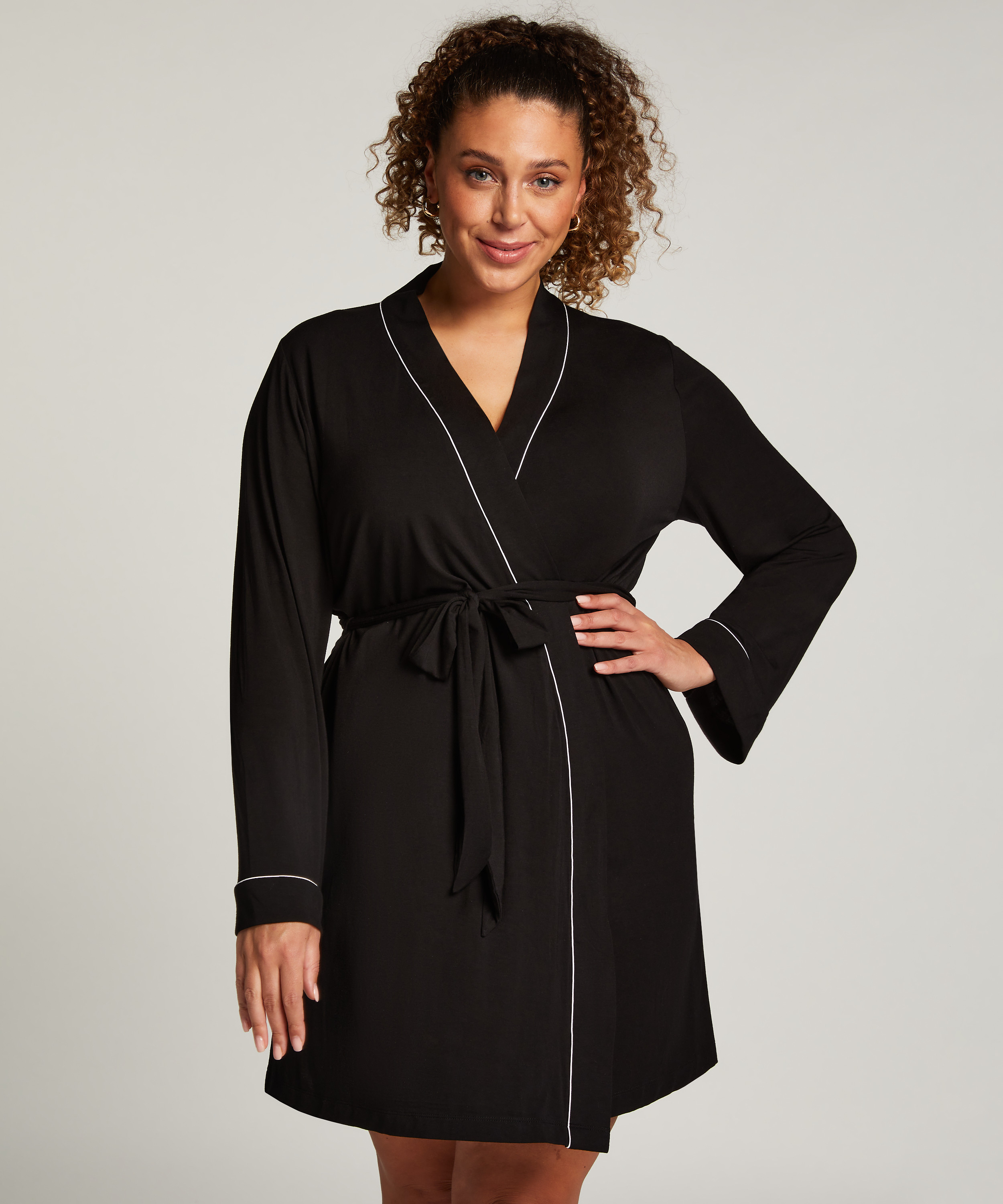 Short Jersey Robe Essentials, Black, main