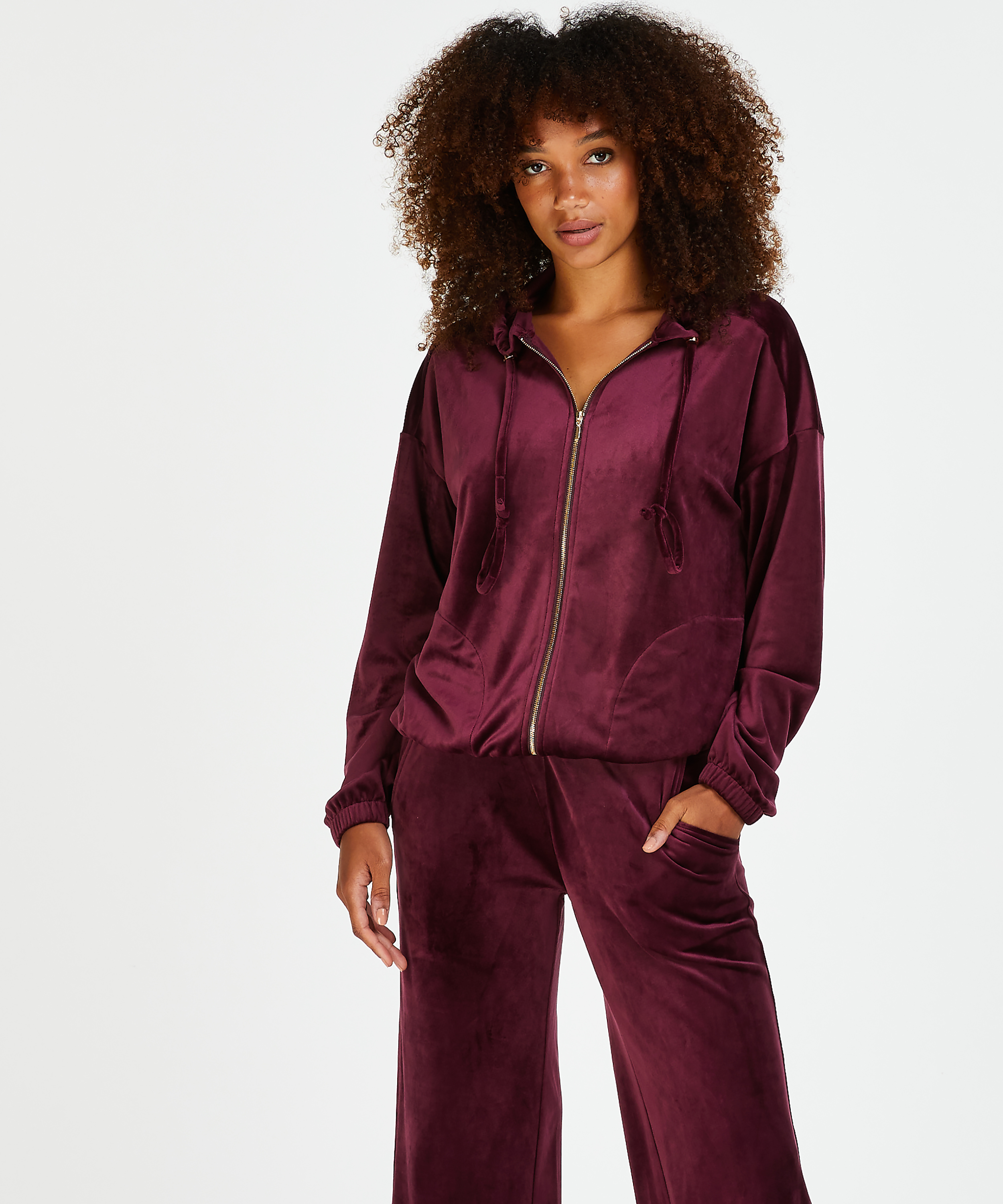 Velvet hoodie jacket, Red, main