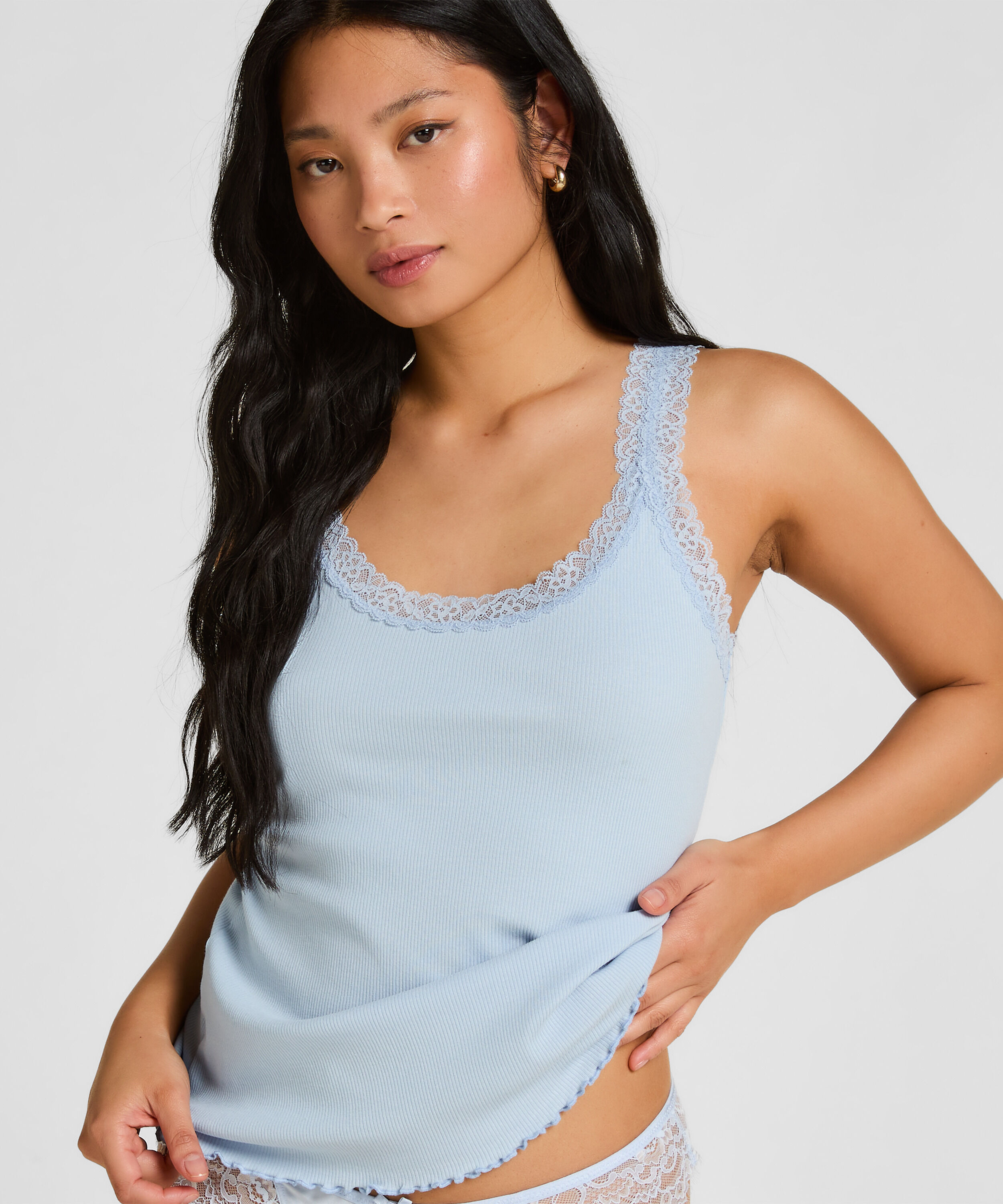 Singlet Rib Jersey Lace, Blue