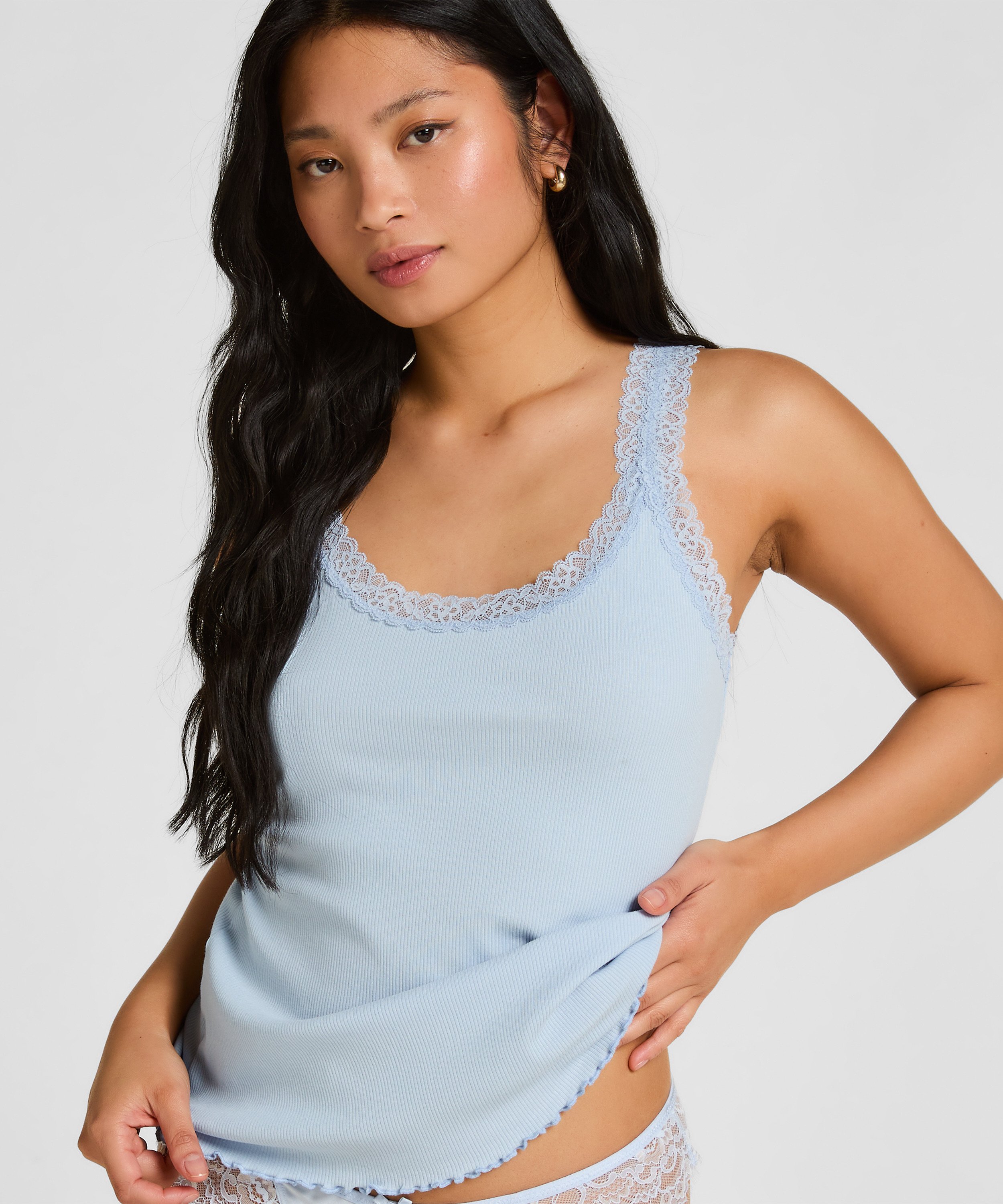 Singlet Rib Jersey Lace, Blue, main