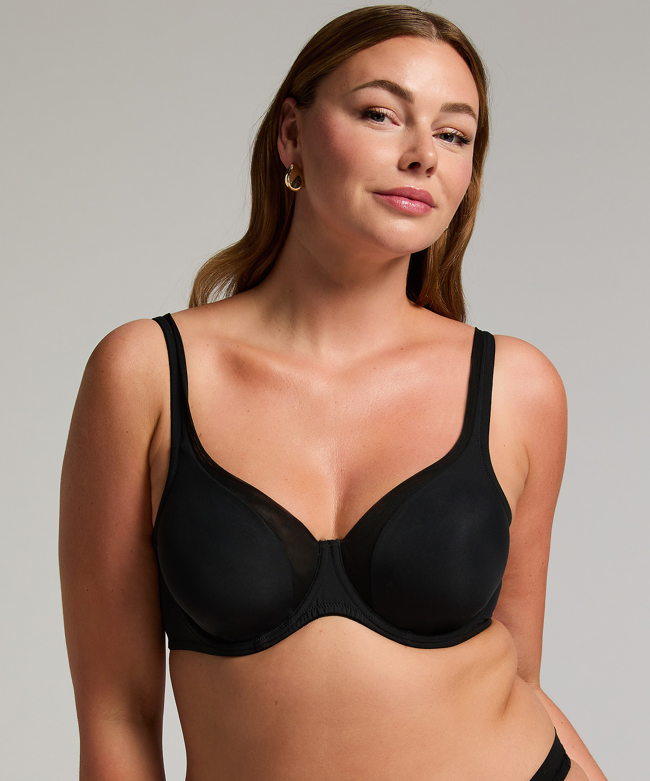 Mesh non-padded underwired bra, Black, main