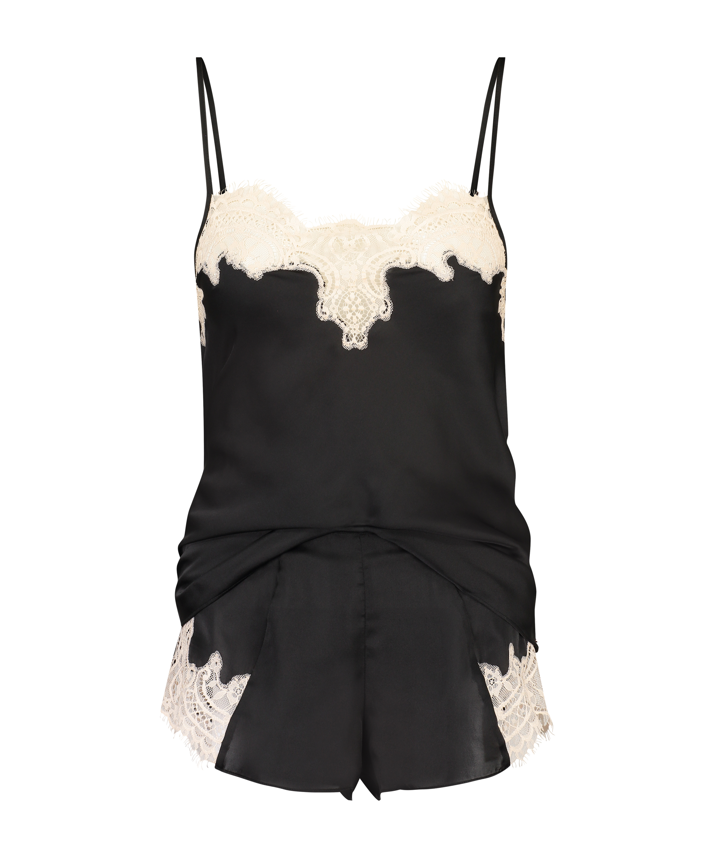 Satin Pyjama Set, Black, main