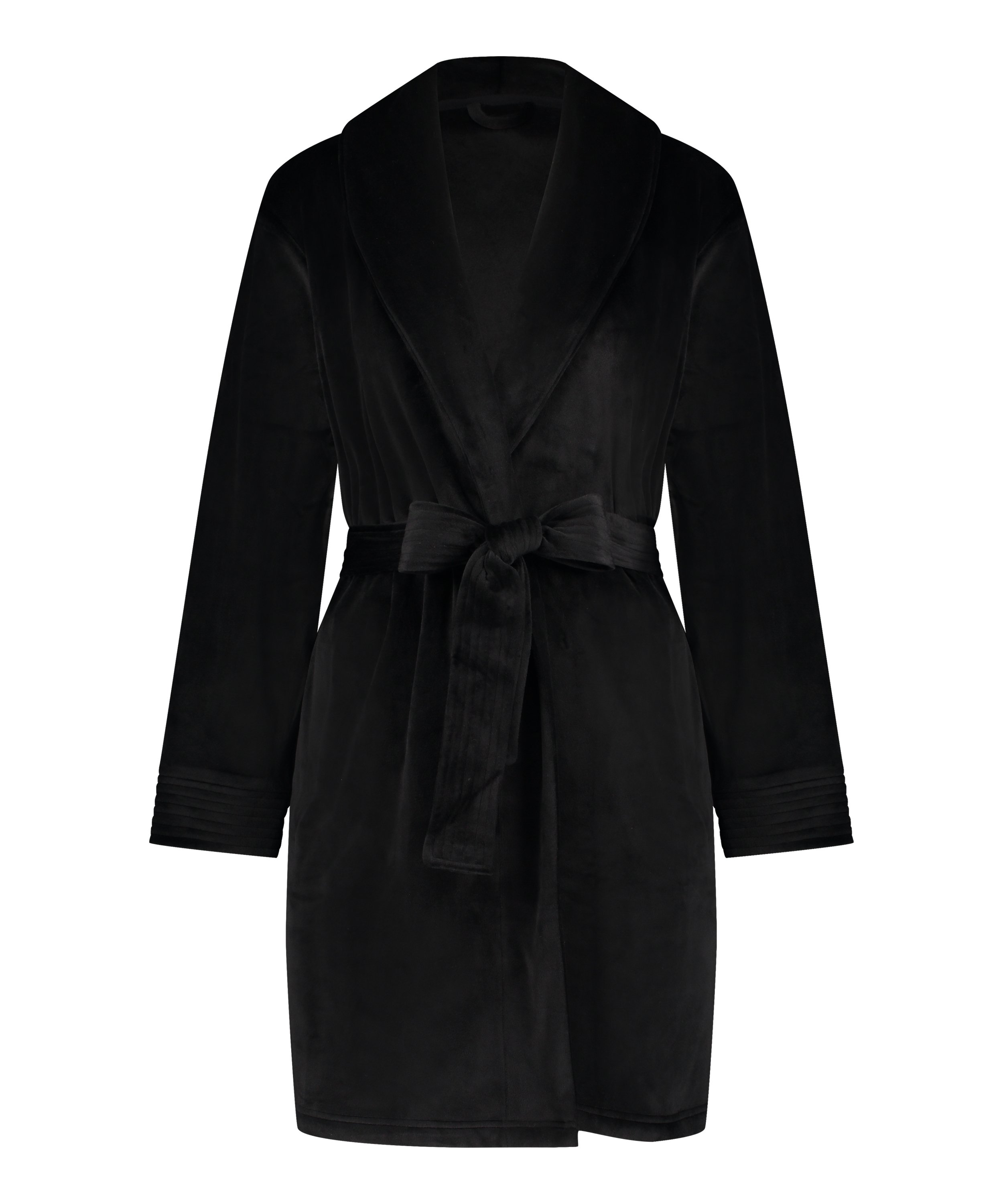 Velours short bathrobe, Black, main