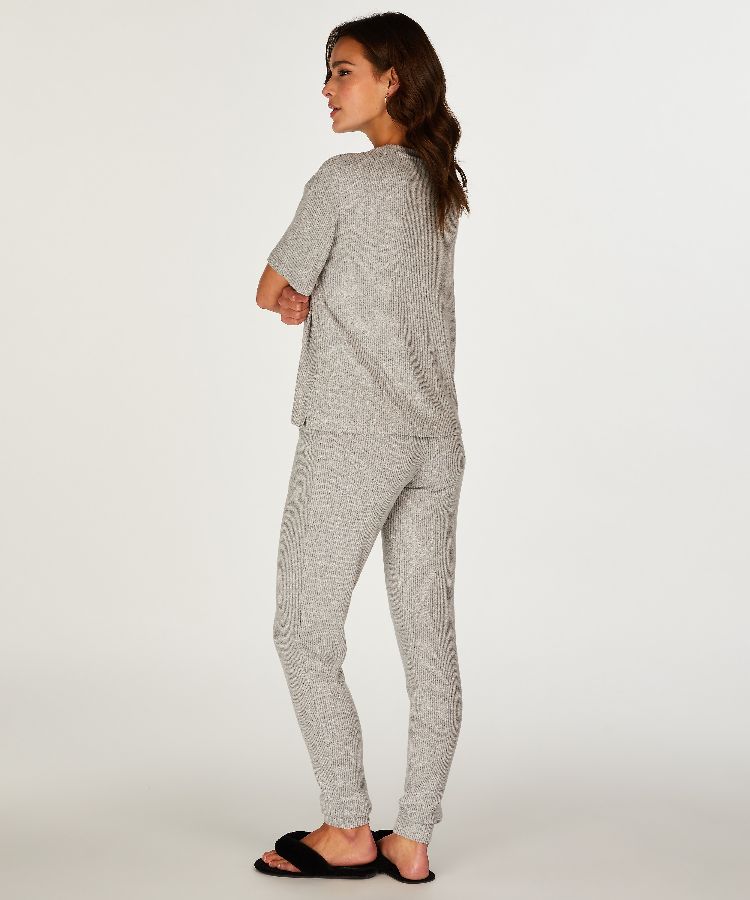 Rib Short Sleeve Top, Gray, main