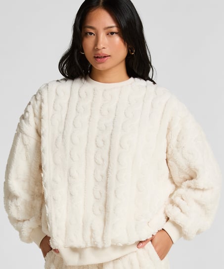 Top Cable Fleece, White