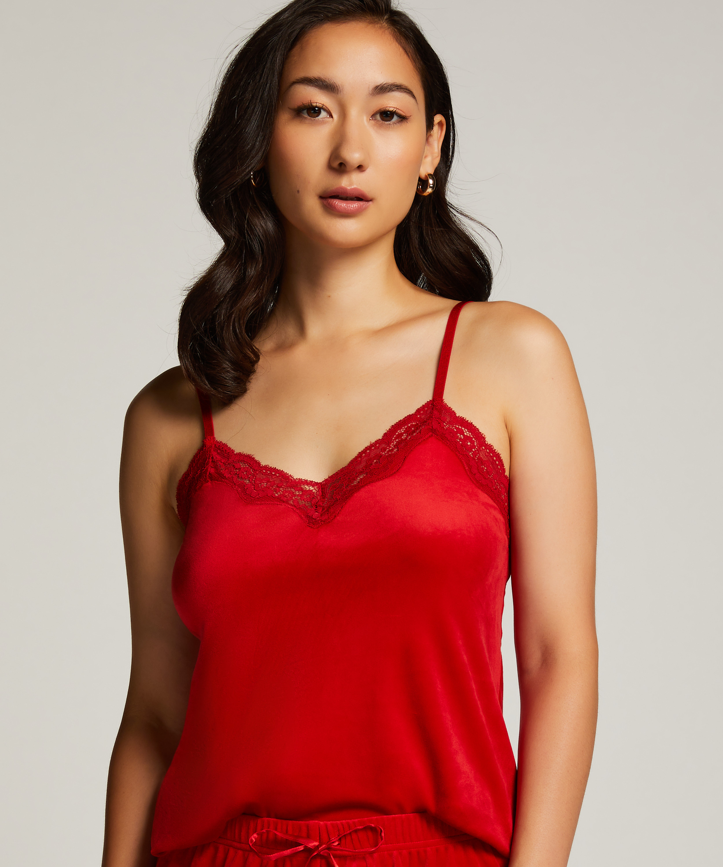 Velours Lace Cami Top, Red, main