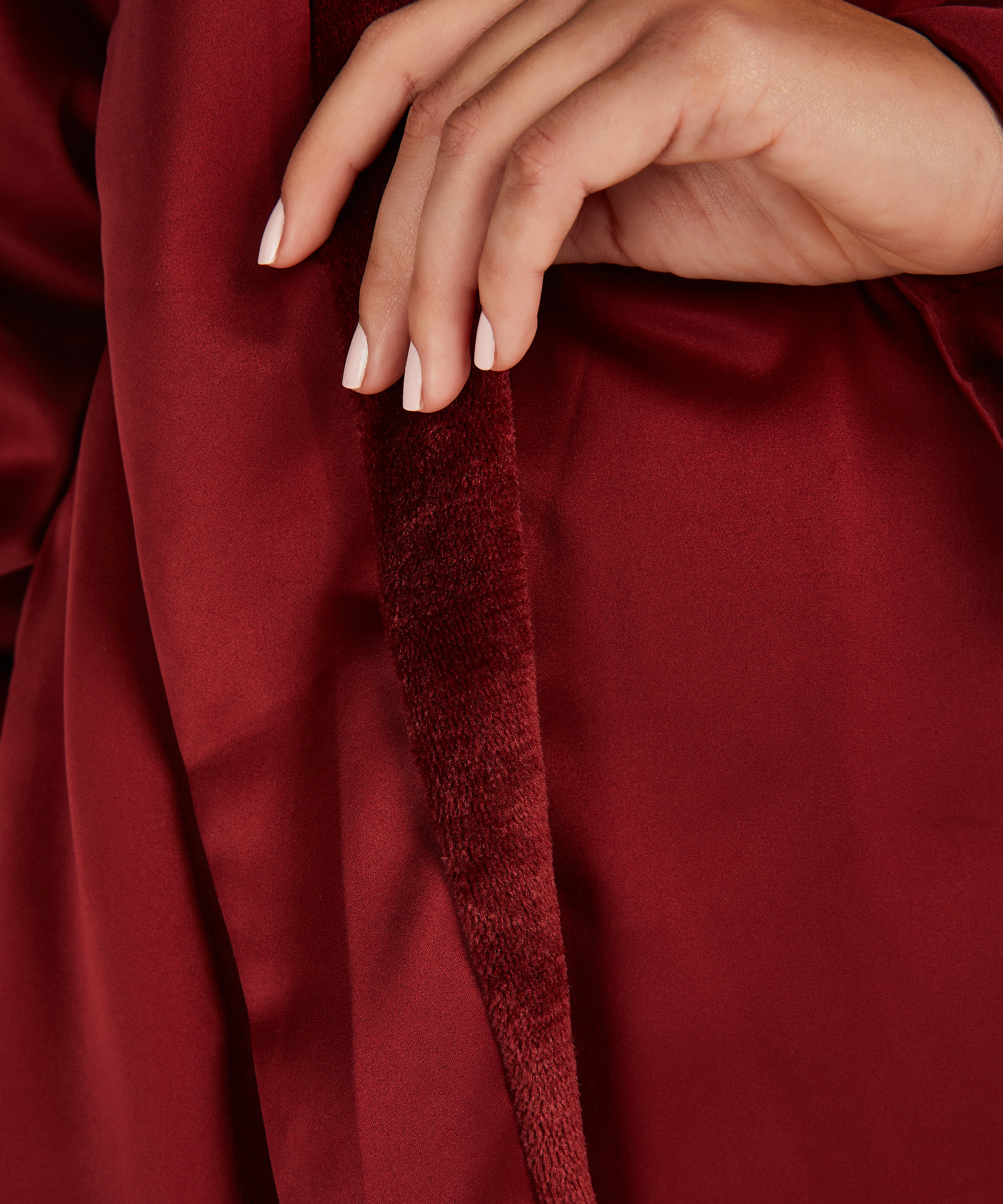 Satin Fleece Bathrobe, Red, main