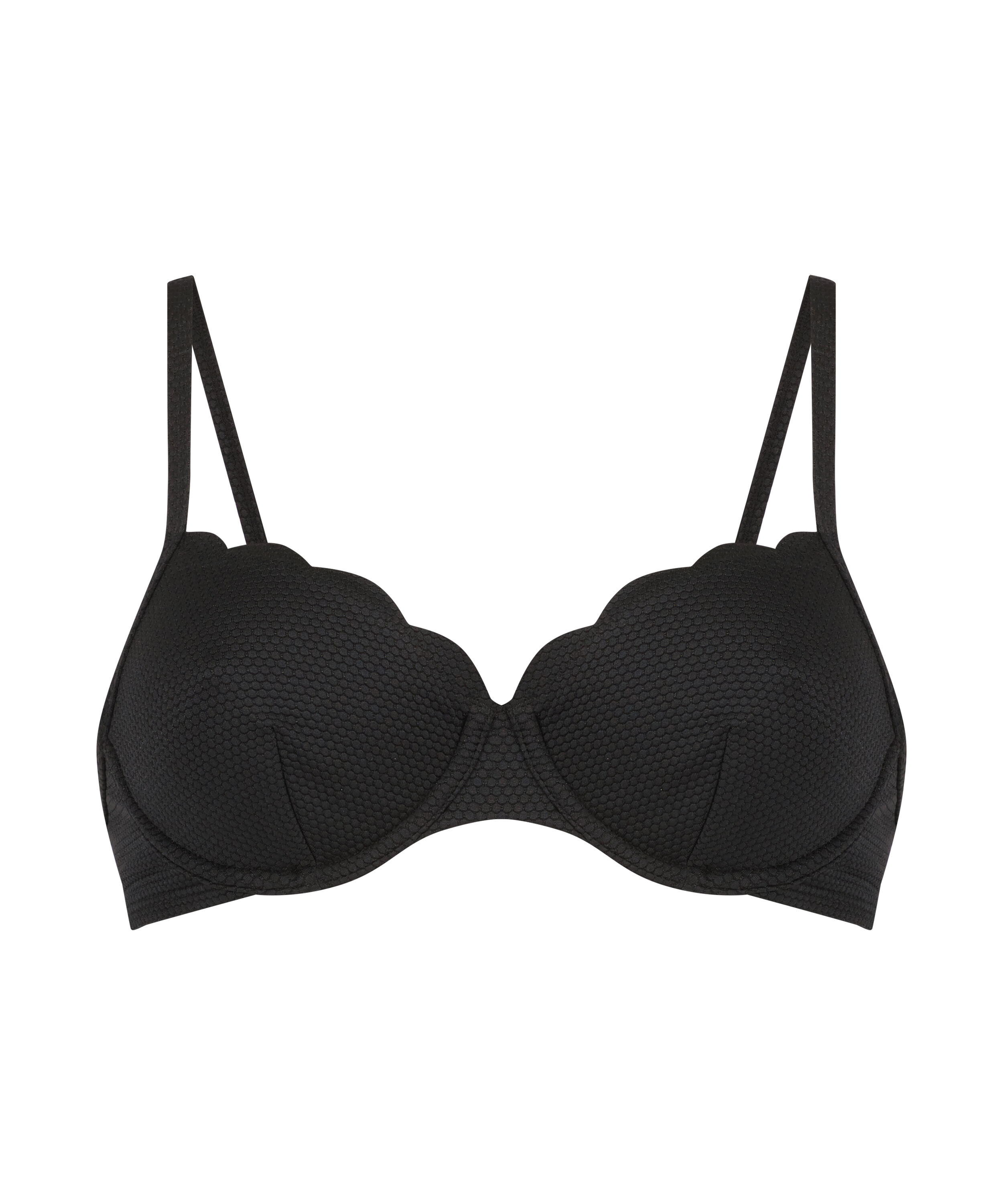 Scallop non-padded underwire bikini top, Black