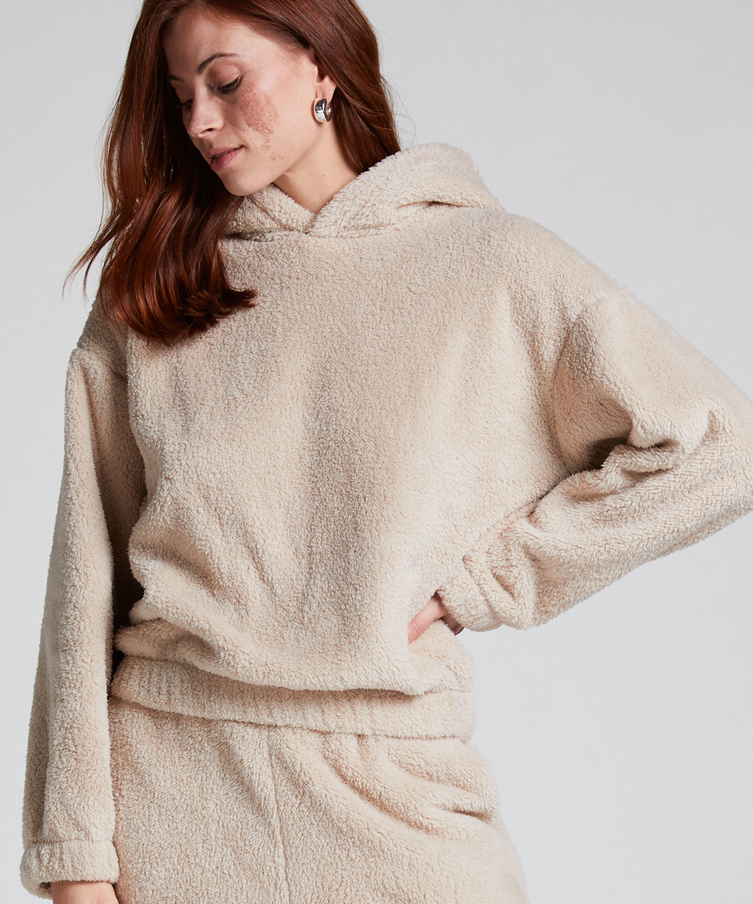 Snuggle Hoodie Fleece, Beige