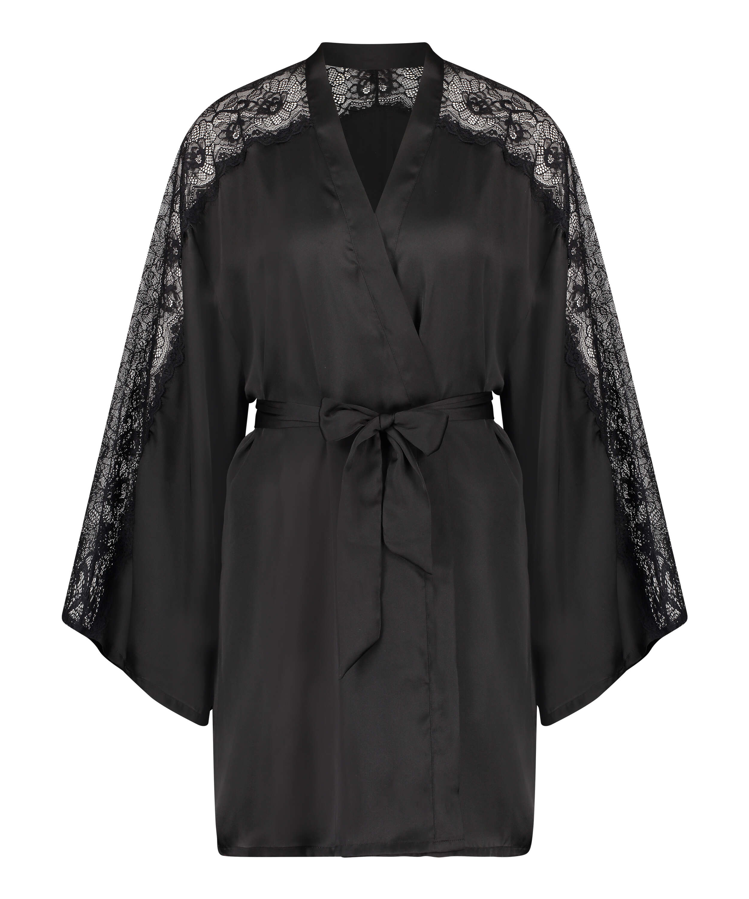Satin Lace Kimono, Black, main