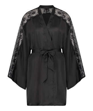 Satin Lace Kimono, Black