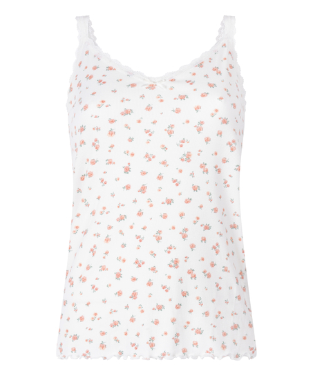 Ribbed Lace Cami, White