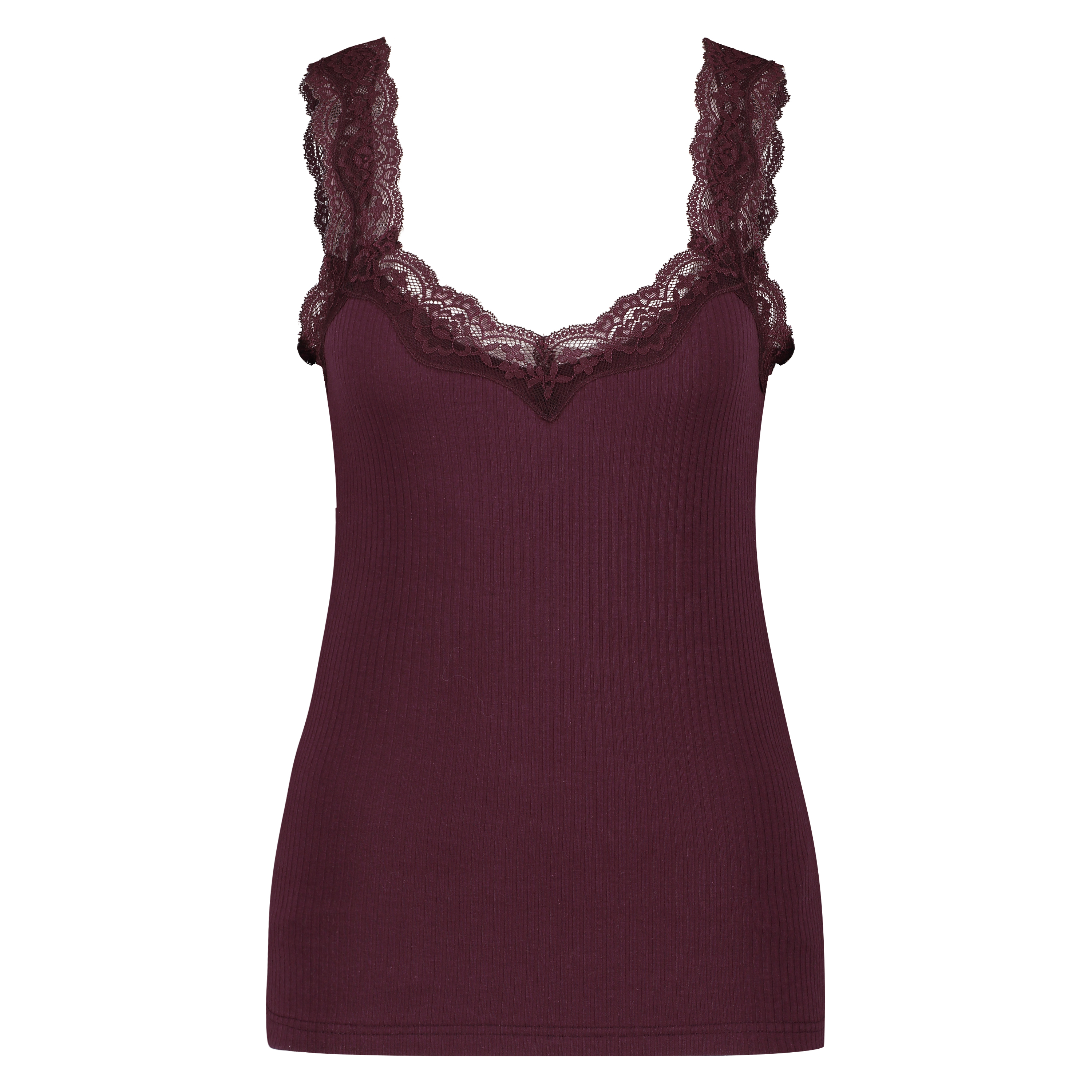 Rib lace cami top, Red, main