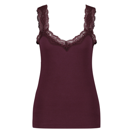Rib lace cami top, Red