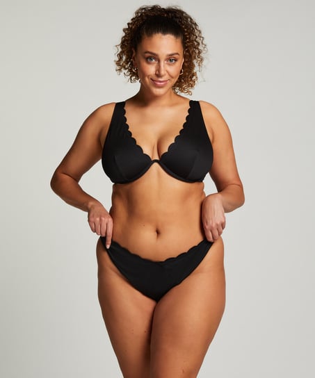 Scallop non-padded underwired bikini top, Black