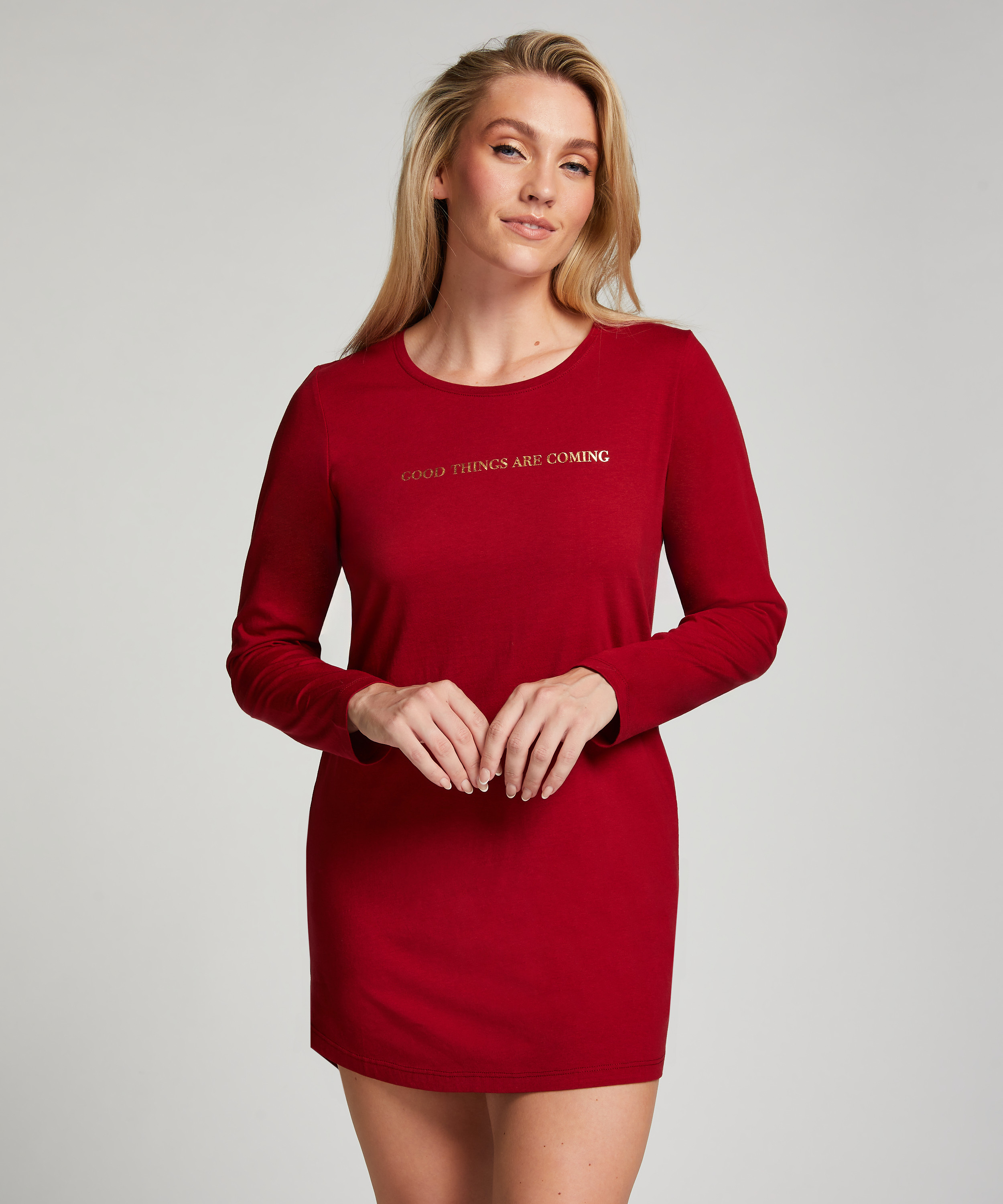 Round Neck Nightshirt, Red, main