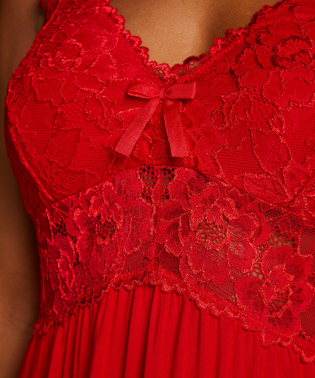 Nora Lace Slip Dress, Red