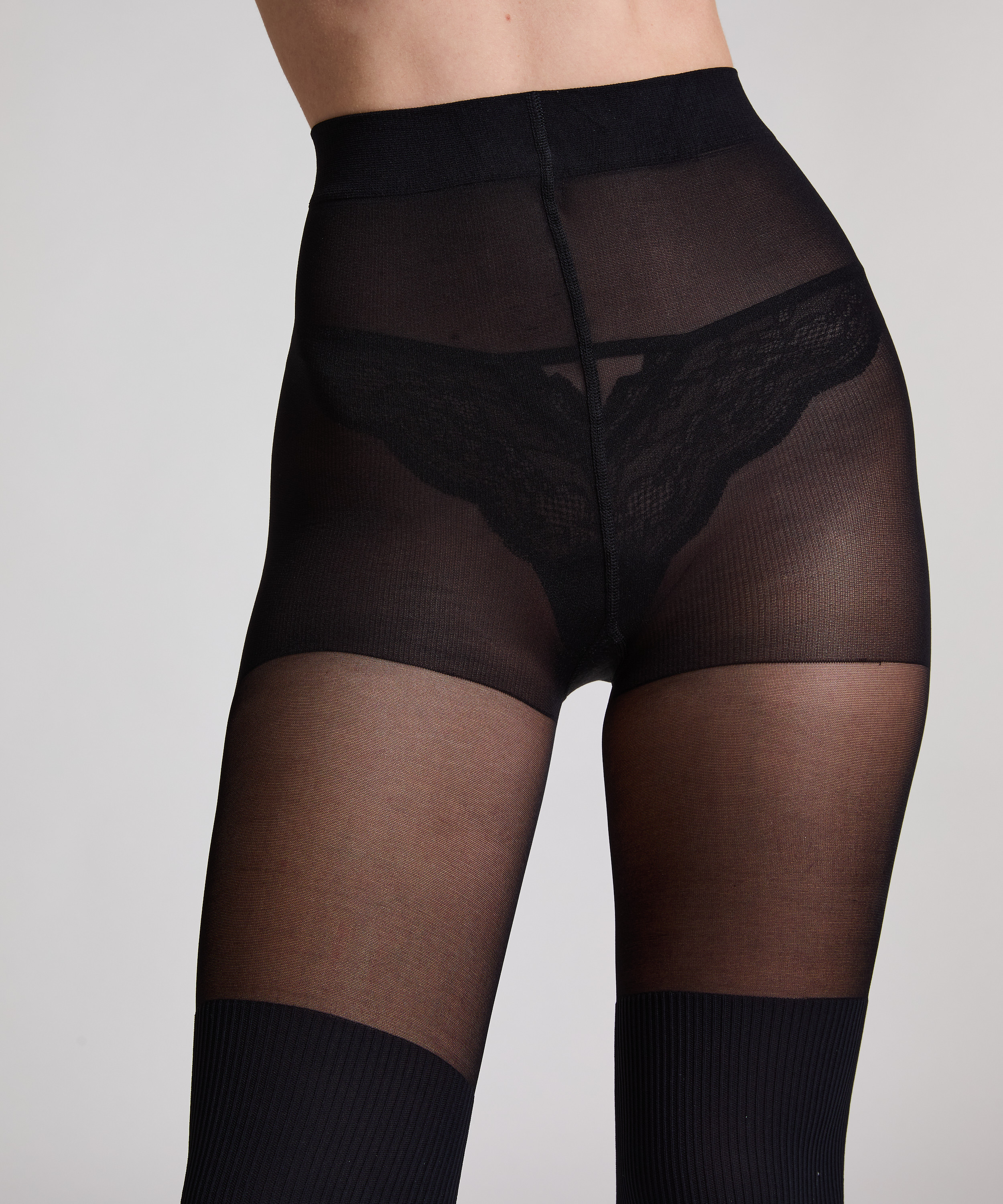 50 Denier Overknee Sock Tights, Black, main