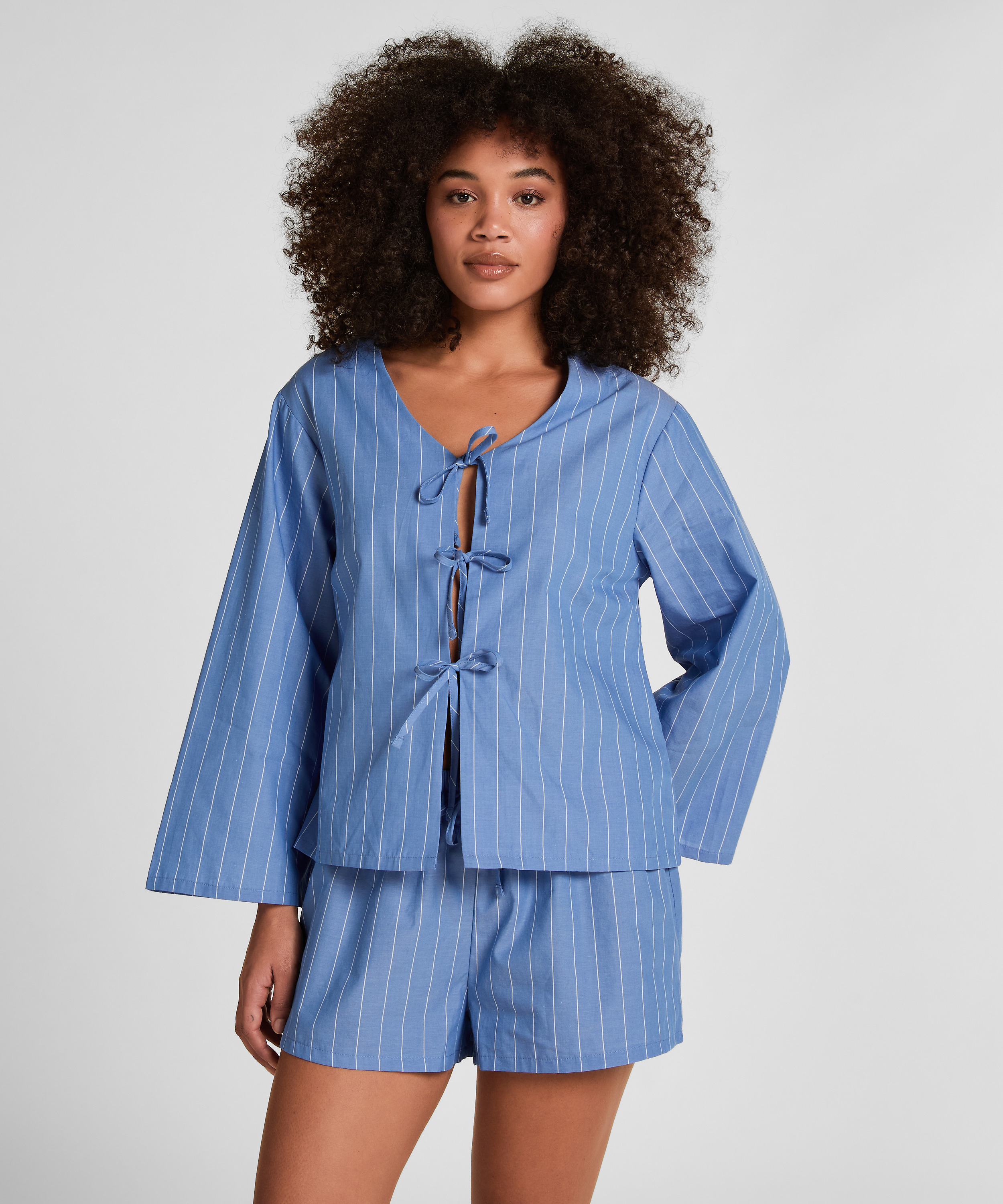 Striped Pyjama Jacket, Blue, main