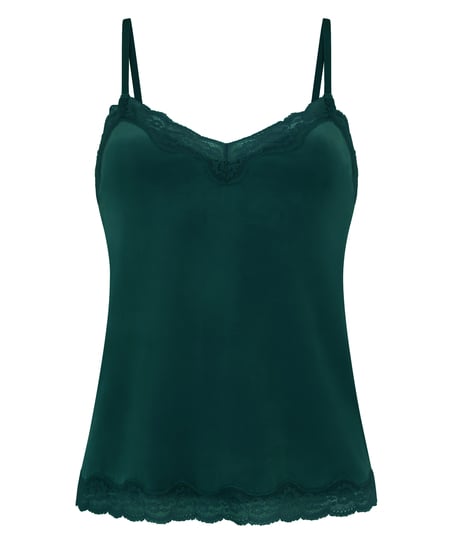 Velours Lace Cami Top, Green