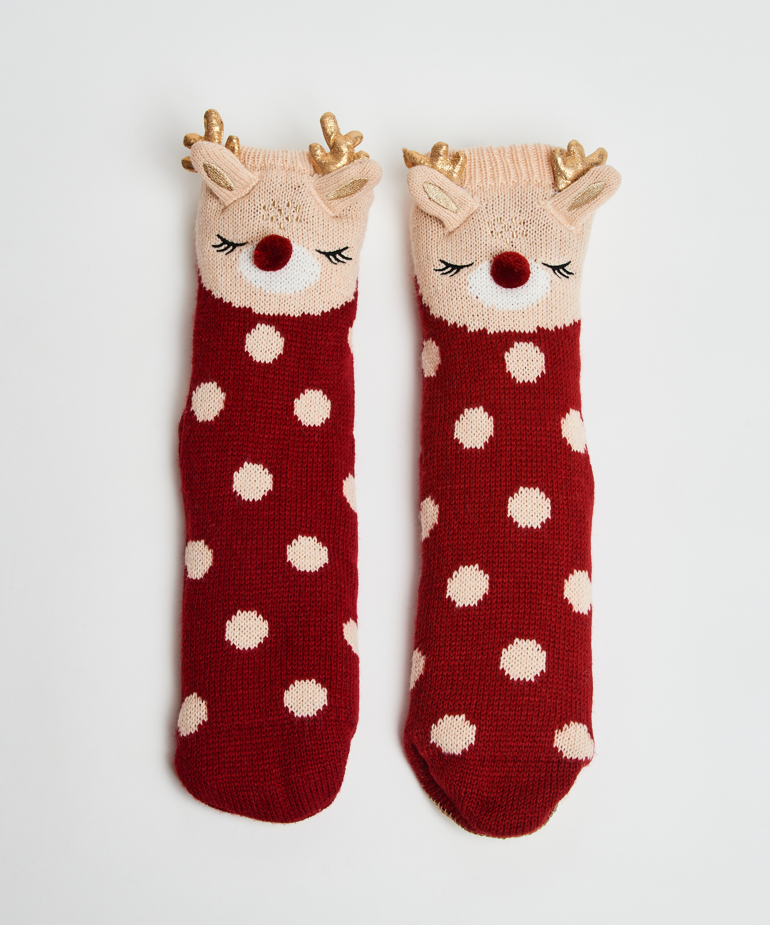 Deer slipper socks, White, main