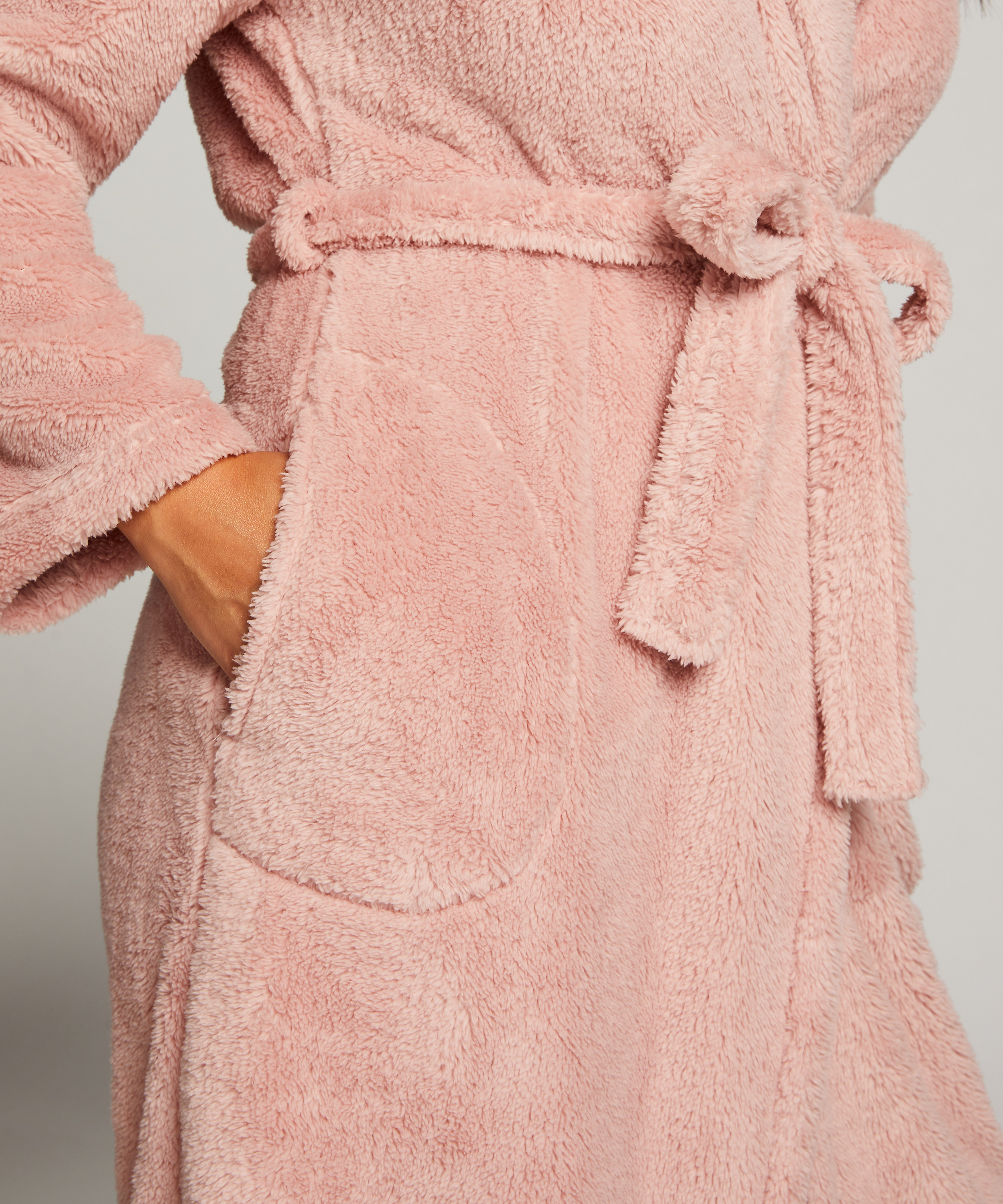 Long Fleece Bathrobe, Pink, main