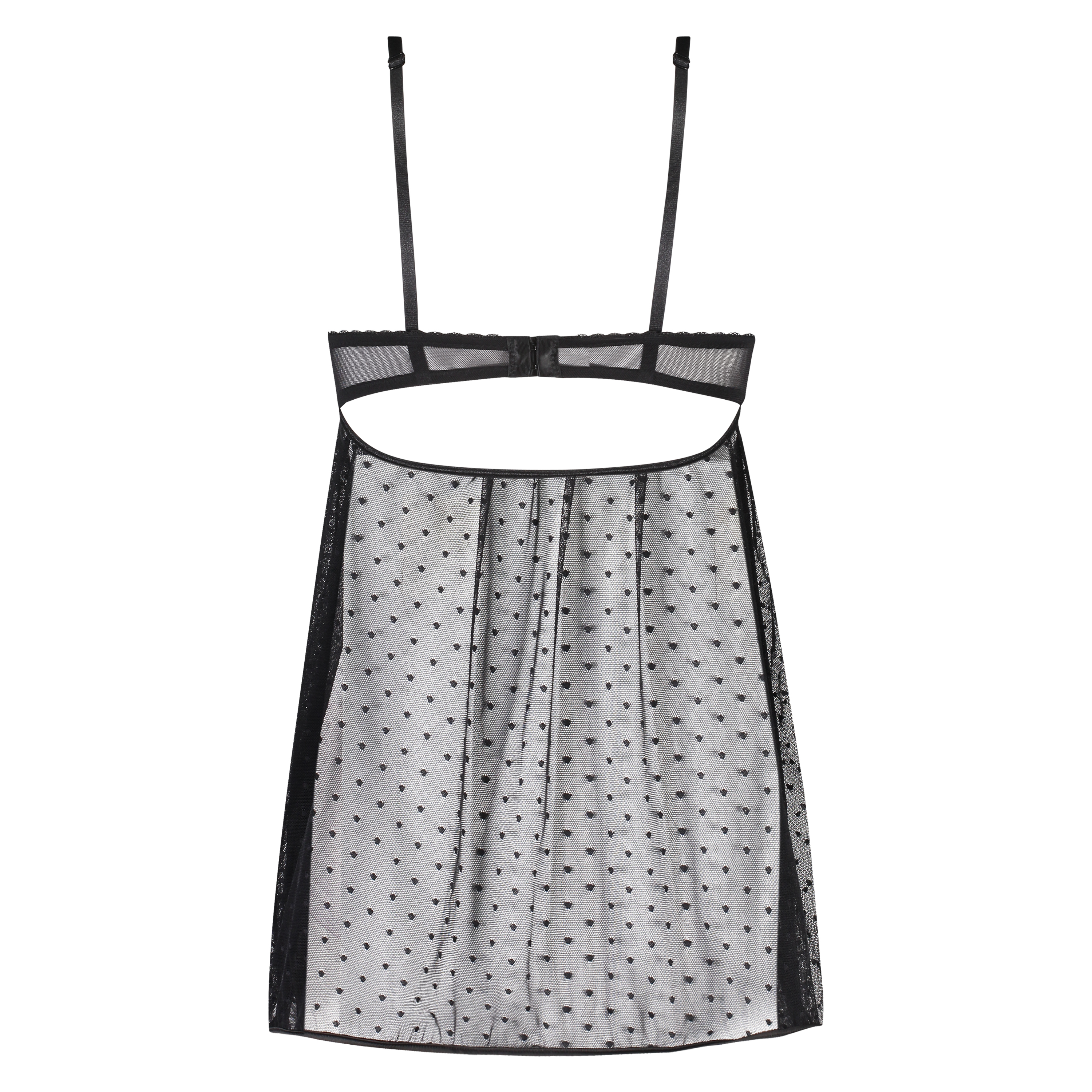 Bow Dotted Mesh Underwired Slip Dress, Black, main