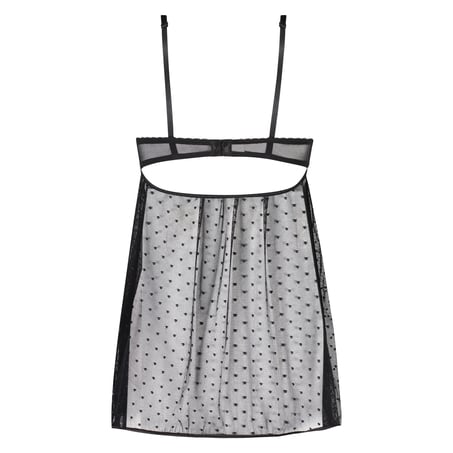 Bow Dotted Mesh Underwired Slip Dress, Black