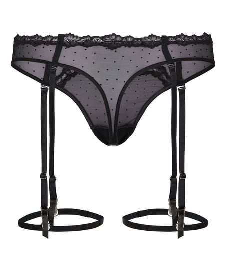 High Waisted Suspender Thong Kat, Black