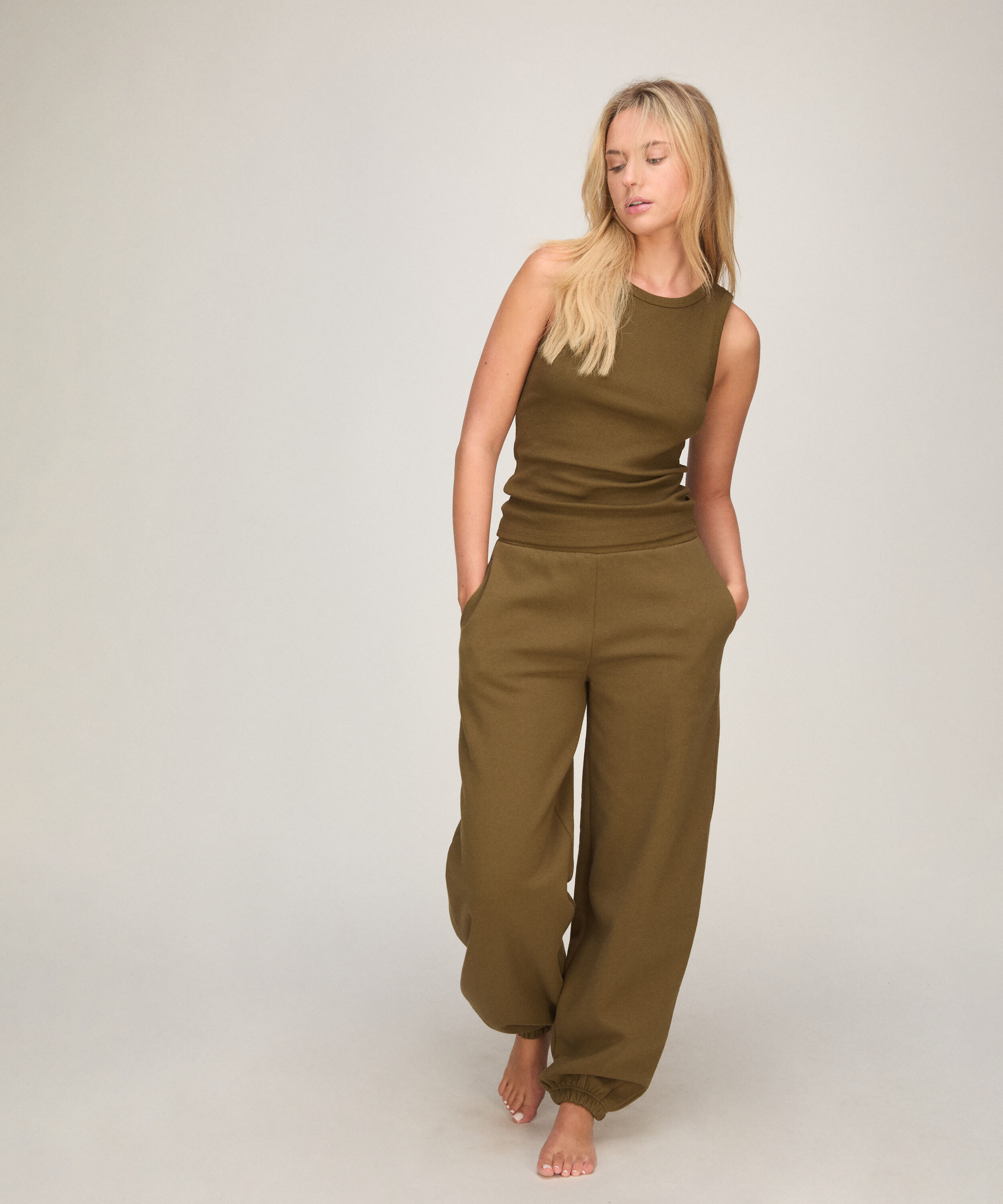 Singlet tanktop cotton rib, Green