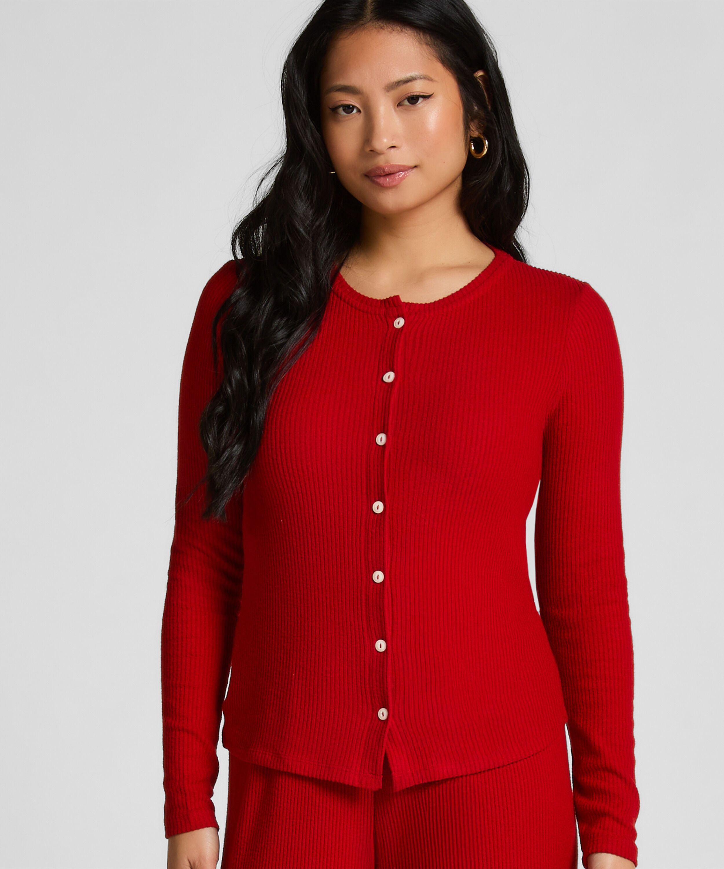 Cardigan Ribbed Jersey, Red