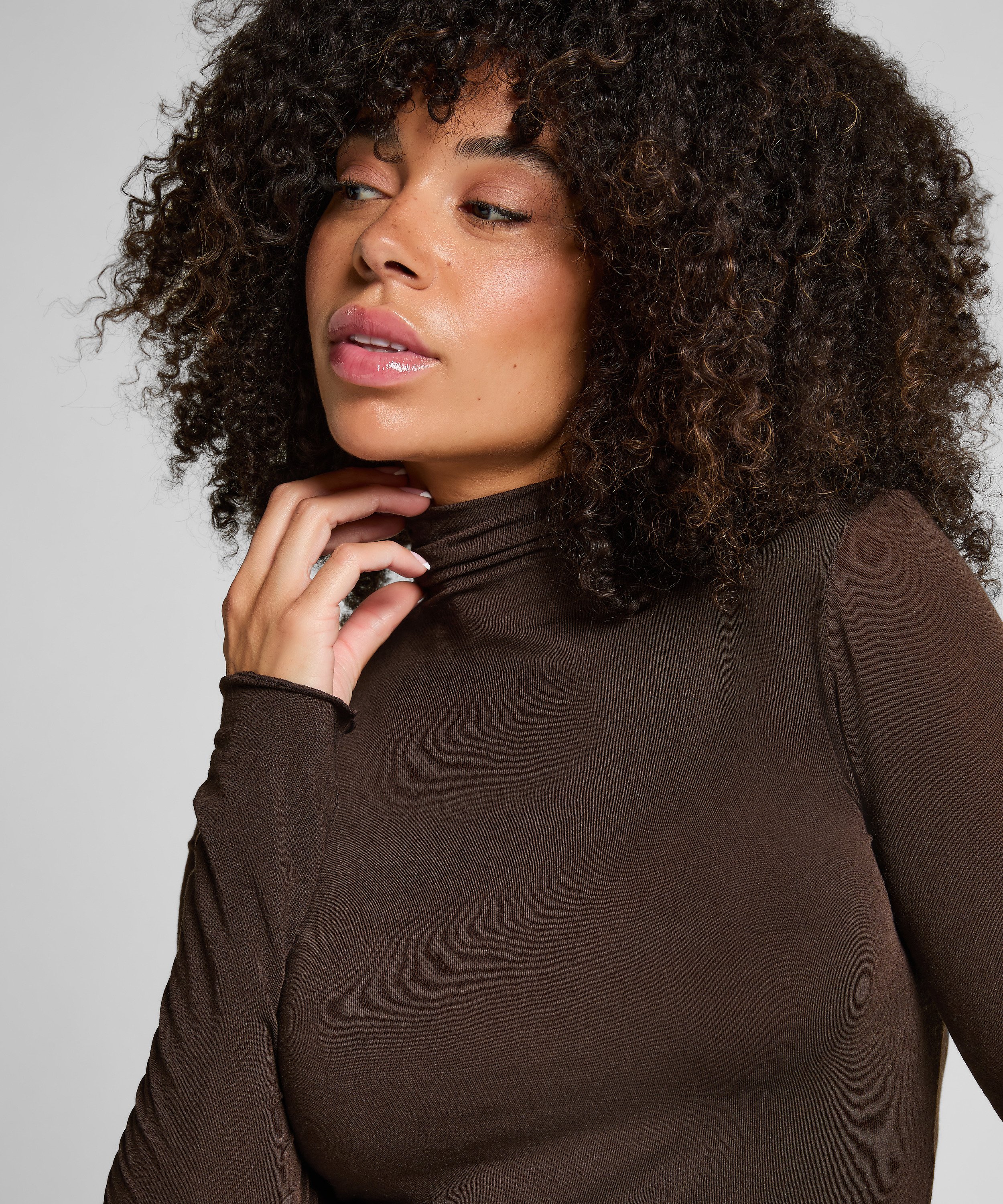 super soft Turtleneck shirt with Cashmere, Brown, main