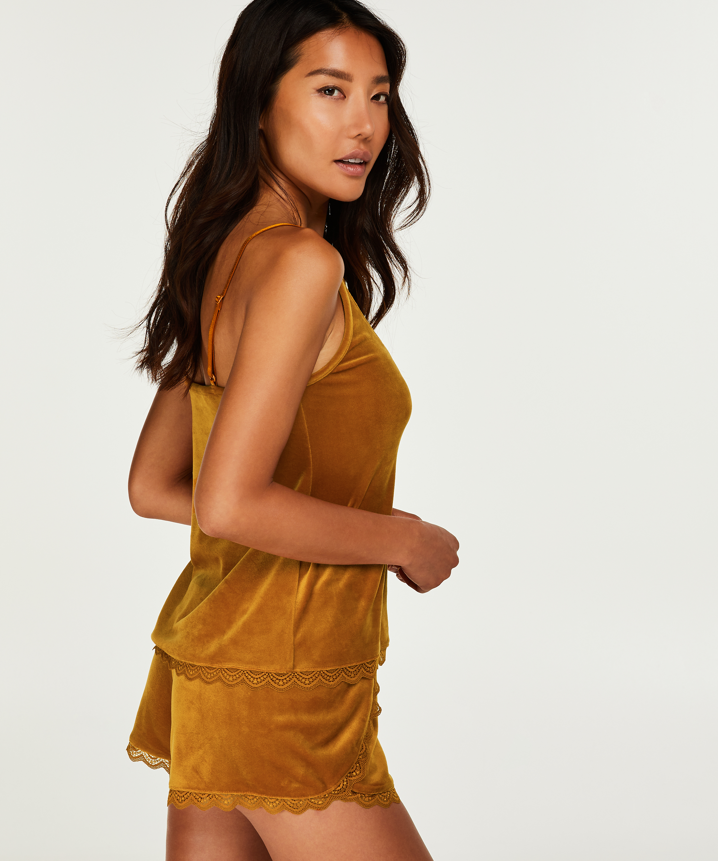 Velvet Lace Shorts, Yellow, main