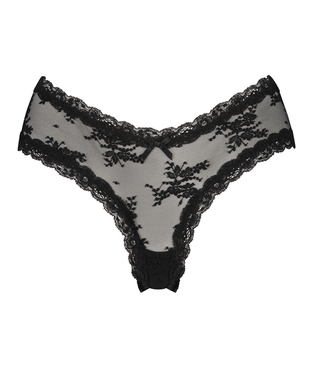 V-shaped Brazilian knickers mesh, Black