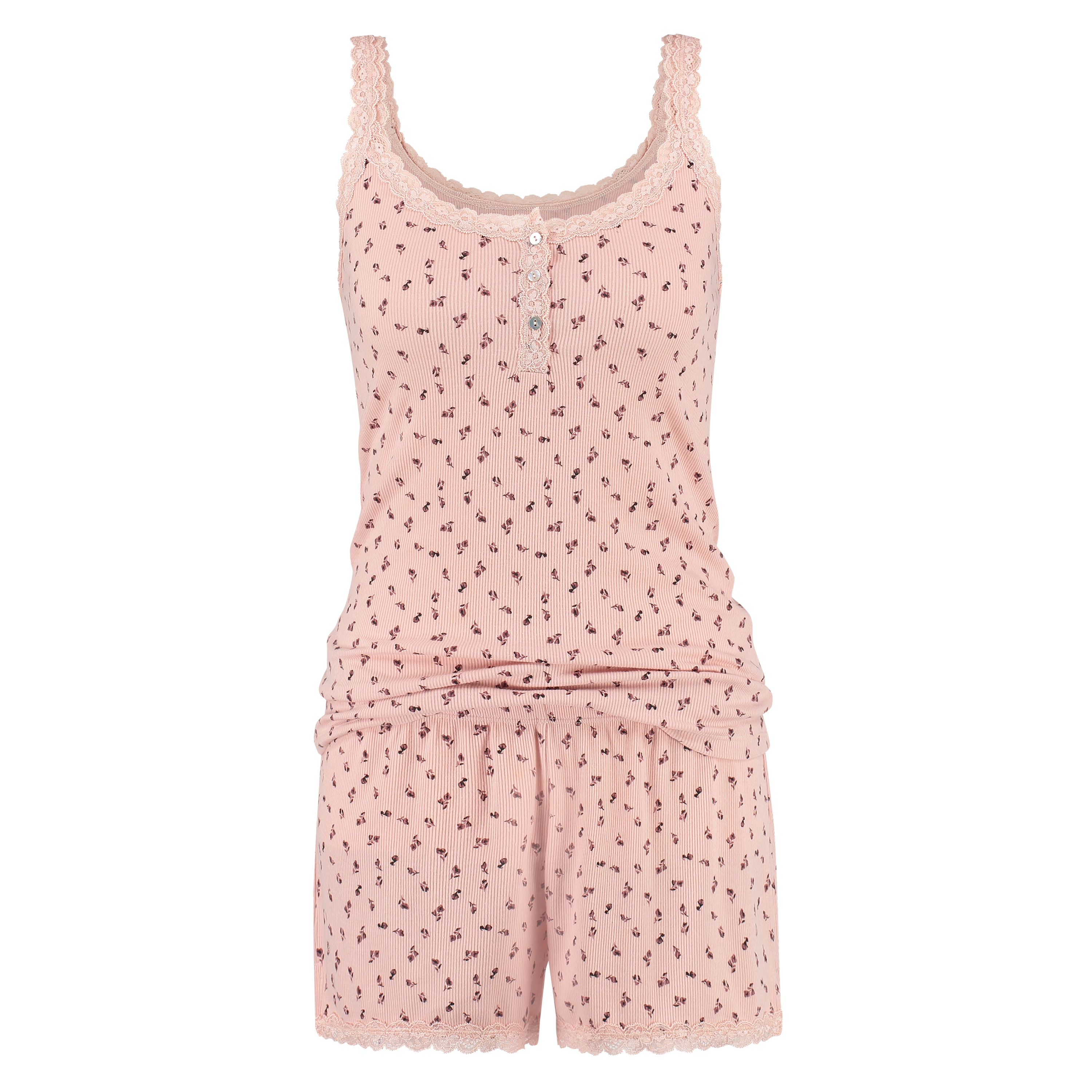 Ditsey rib jersey PJ short set, Pink, main