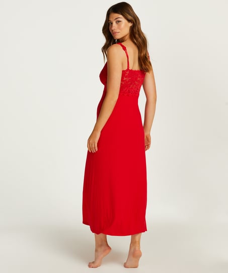 Nora Lace Long Slip Dress, Red