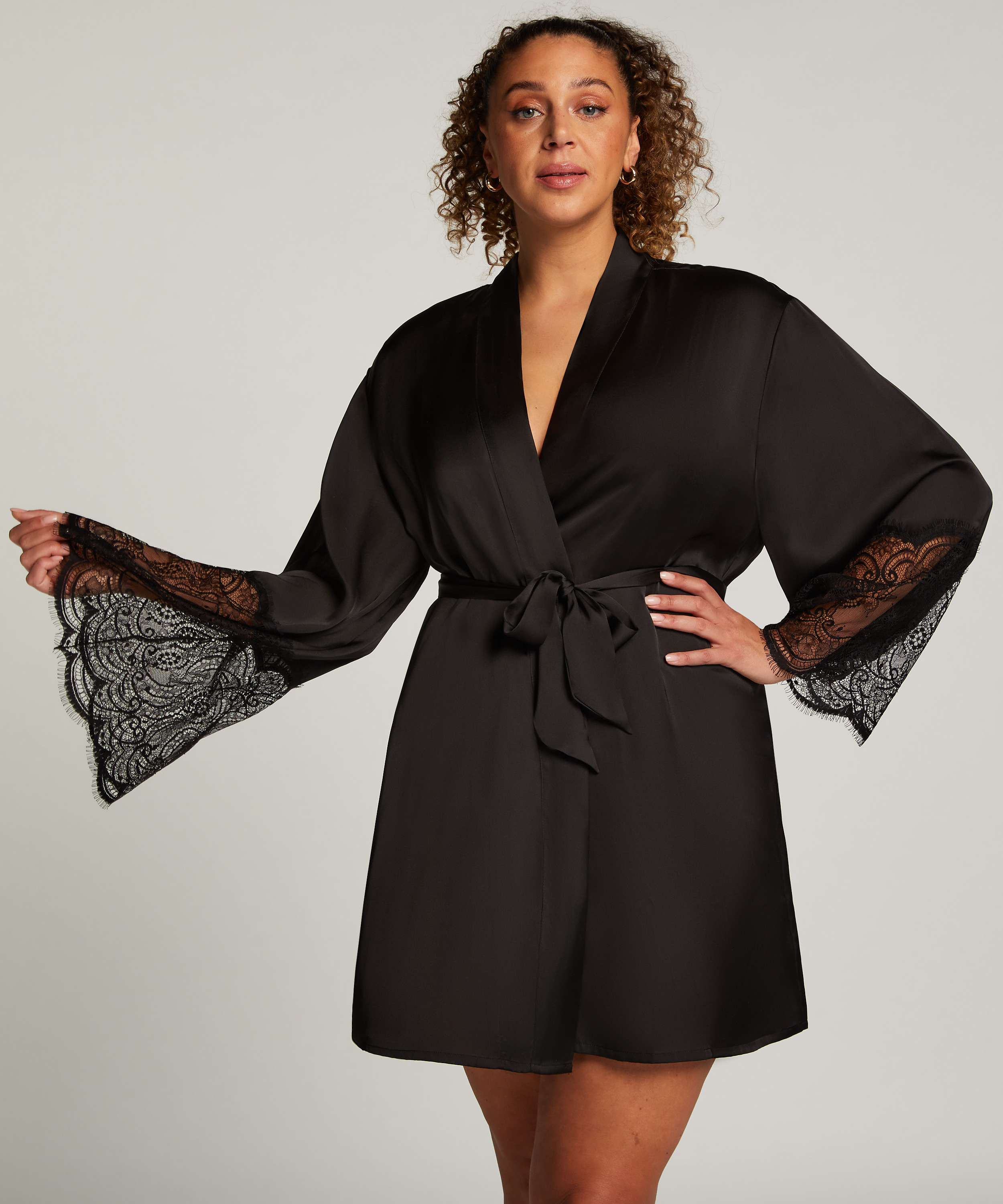 Satin Kimono, Black, main