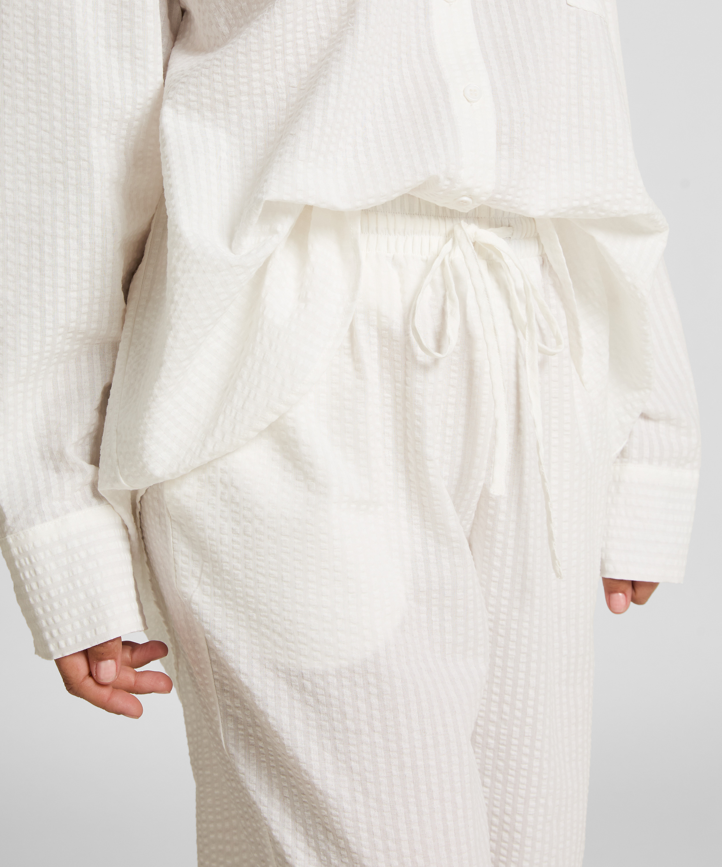 Seersucker Cotton Pyjama Pants, White, main