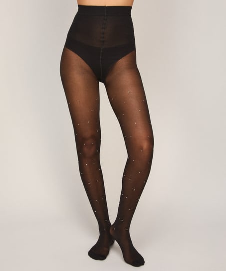 Tight 15 Denier Allover Rhinestones, Black