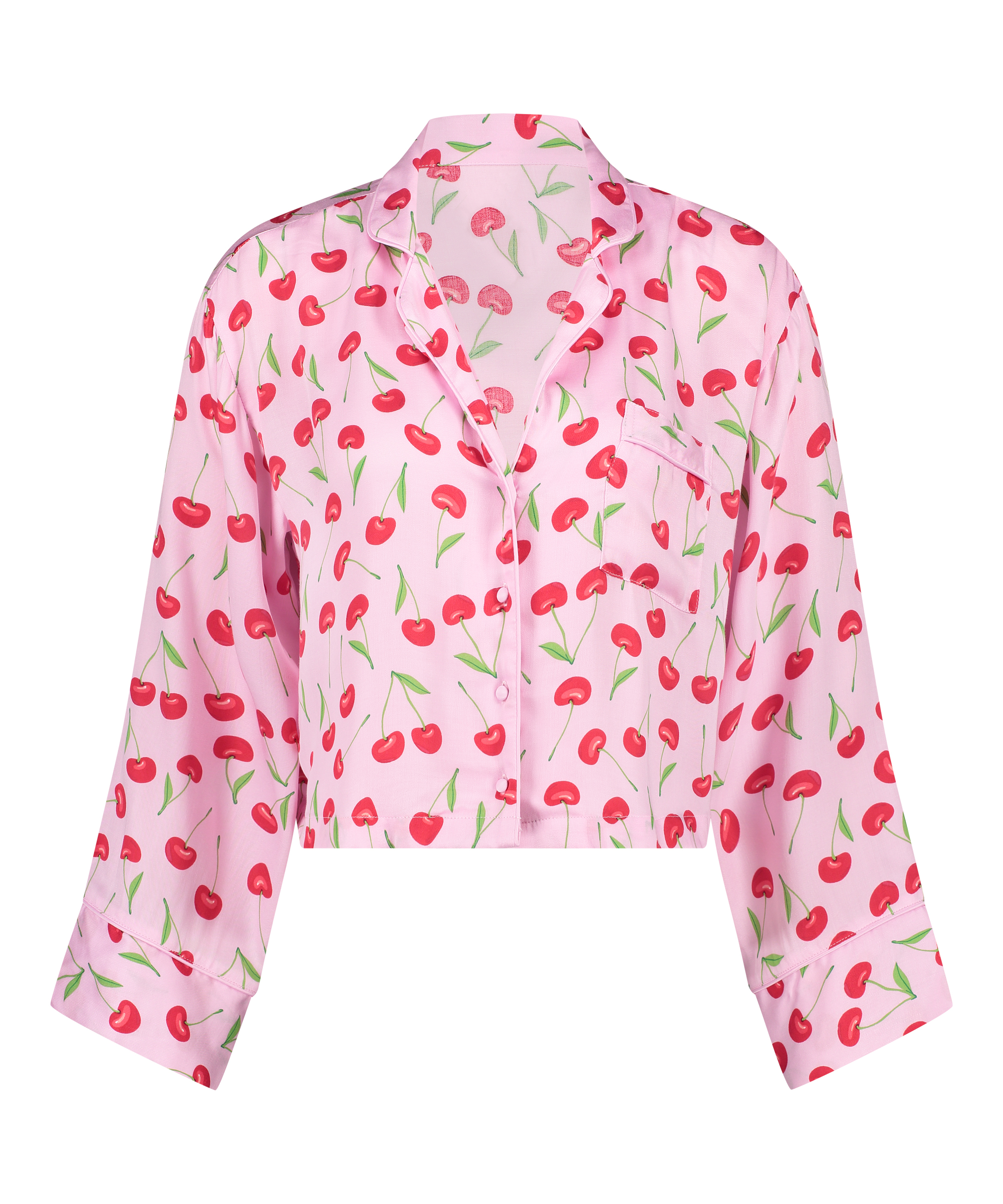 Twill Long-sleeved Pyjama Top, Pink, main