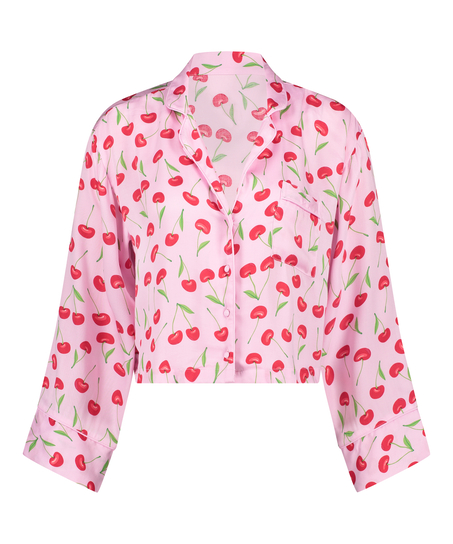 Twill Long-sleeved Pyjama Top, Pink
