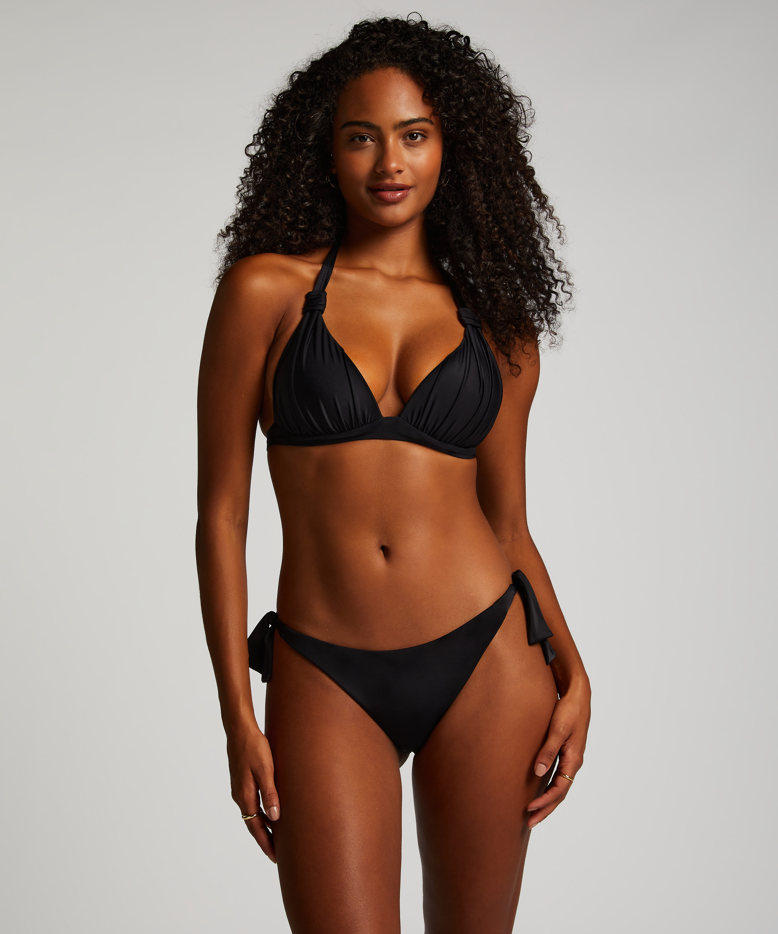 Luxe Triangle Bikini Top, Black, main