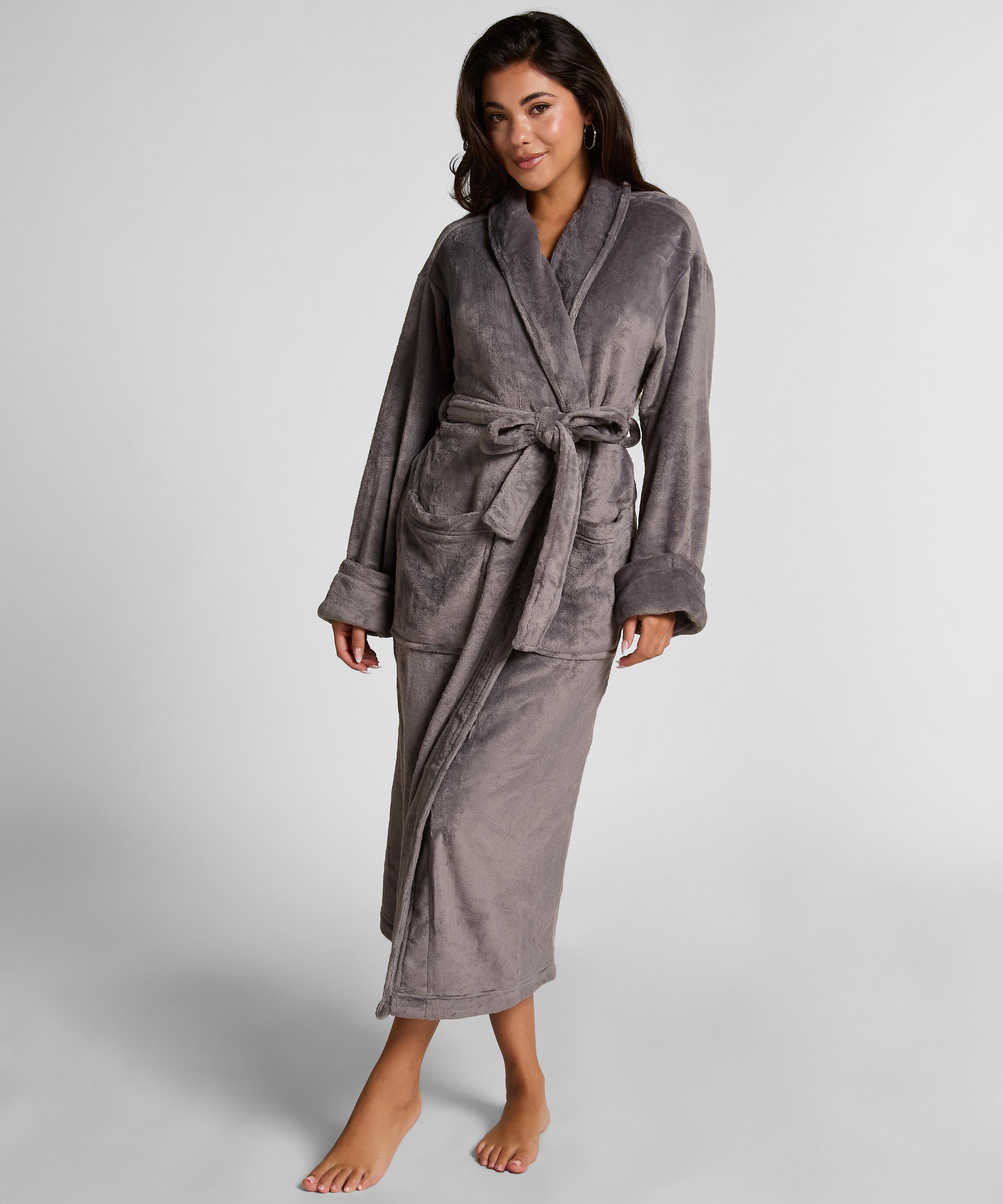 Soft Fleece Bathrobe, Gray, main